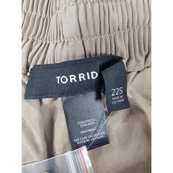 Torrid Pants Womens 22 Short Flax Beige Khaki Wide Leg Linen Lyocell Flat Front - Picture 11 of 14